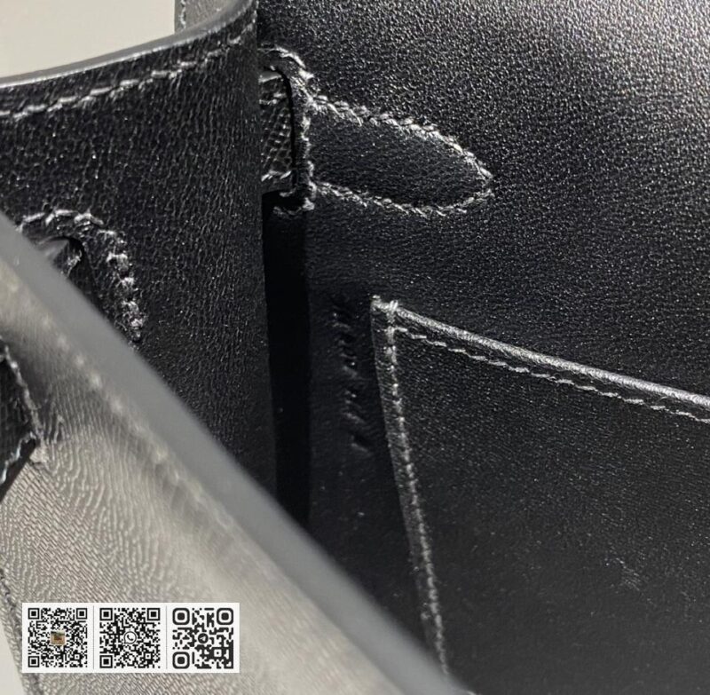 Hermes Kelly elan黑银进口牛皮 - Image 13