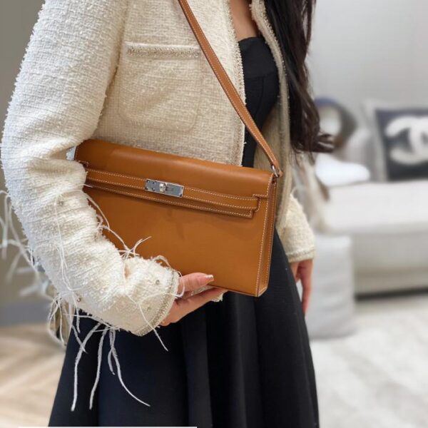 Hermes Kelly elan金棕色 银进口牛皮 十字纹