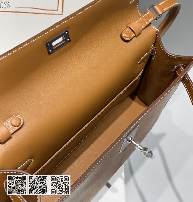 Hermes Kelly elan金棕色 银进口牛皮 十字纹 - Image 14