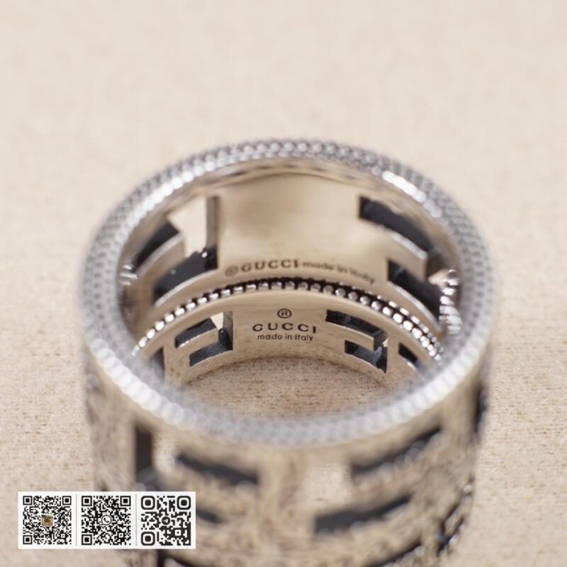 Gucci方形G图案镂空银戒指 - Image 9