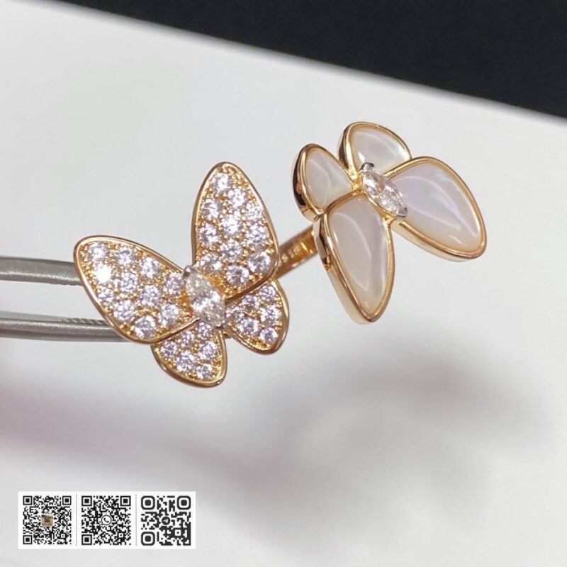 顶级版 Van Cleef &038; Arpels 双蝴蝶开口设计戒指 - Image 4