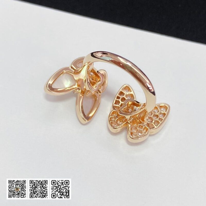 顶级版 Van Cleef &038; Arpels 双蝴蝶开口设计戒指 - Image 7