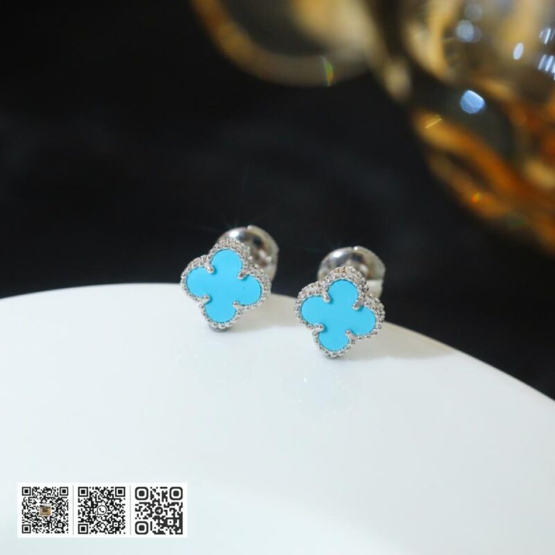 顶级版 Van Cleef &038; Arpels 绿松石四叶草mini耳钉 - Image 3