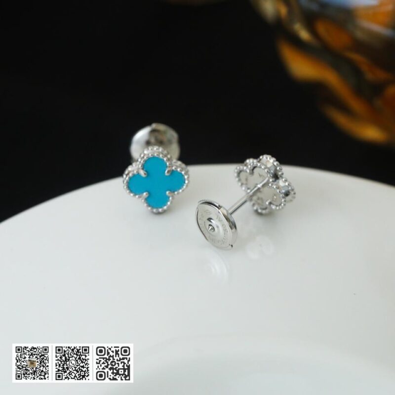 顶级版 Van Cleef &038; Arpels 绿松石四叶草mini耳钉 - Image 4