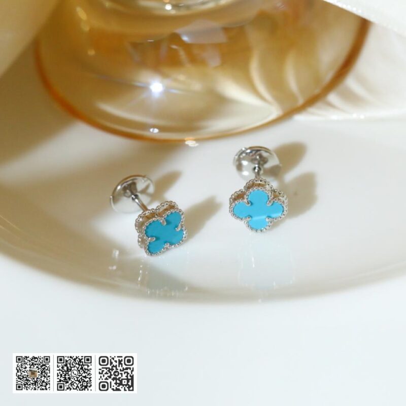 顶级版 Van Cleef &038; Arpels 绿松石四叶草mini耳钉 - Image 6