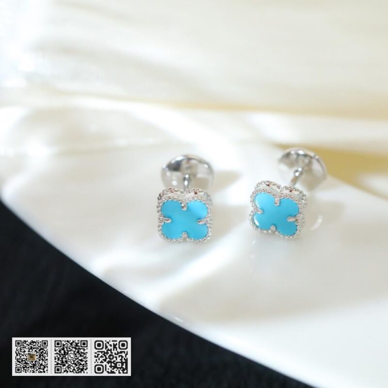 顶级版 Van Cleef &038; Arpels 绿松石四叶草mini耳钉 - Image 9
