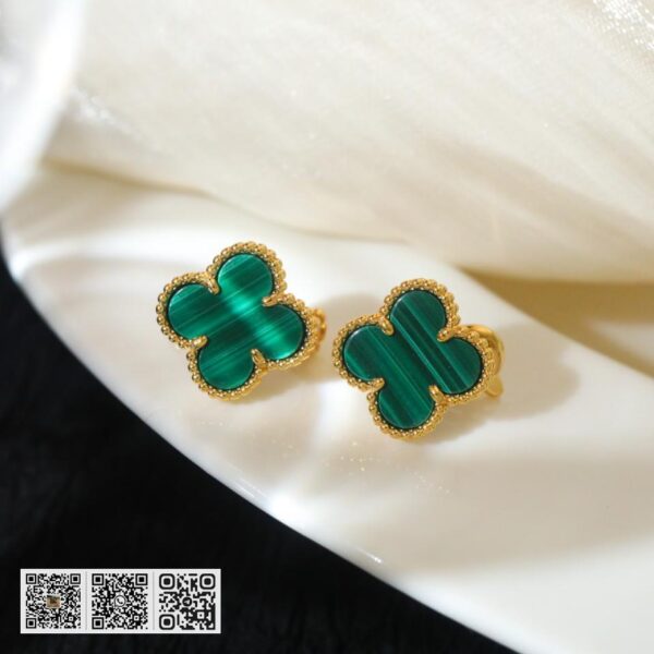 顶级版 Van Cleef &038; Arpels 孔雀石四叶草 中号 耳钉