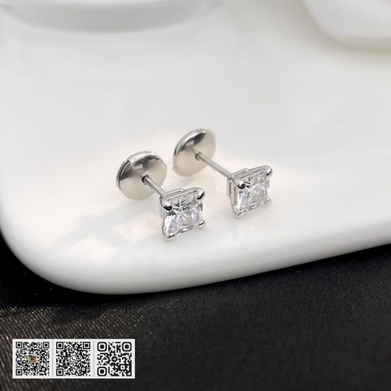 Bvlgari BV白金色Griffe公主方耳钉 - Image 3