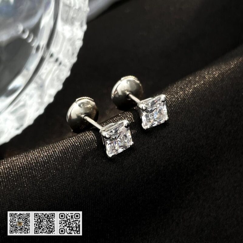 Bvlgari BV白金色Griffe公主方耳钉 - Image 5