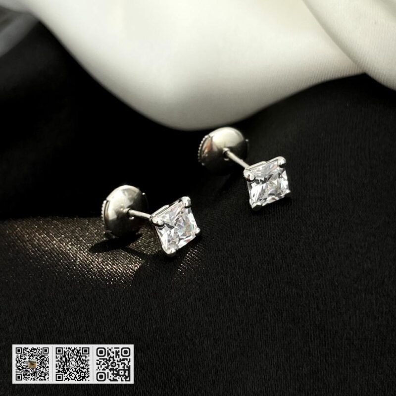Bvlgari BV白金色Griffe公主方耳钉 - Image 6