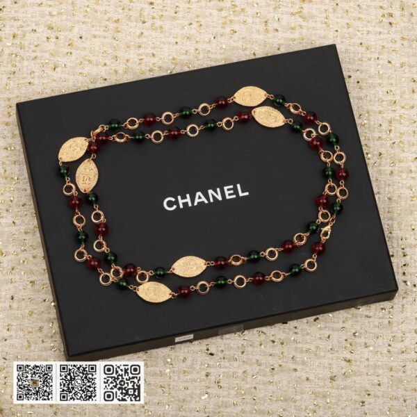 Chanel 双色珠椭圆金牌长链