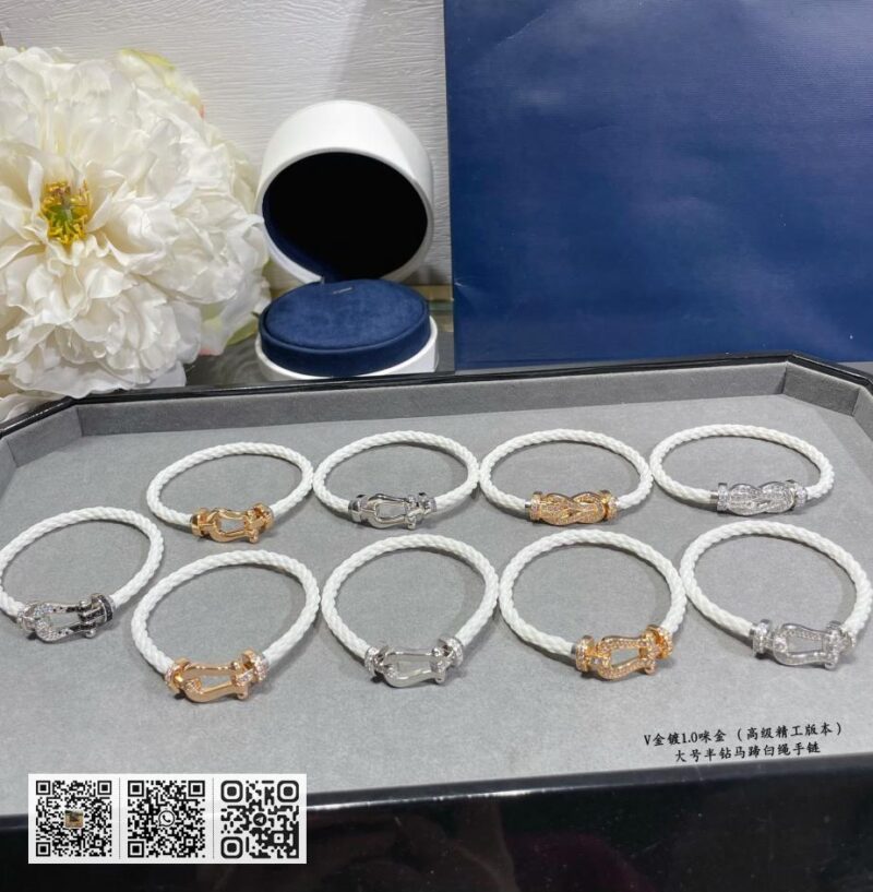 Fred大号半钻马蹄白绳手链 - Image 6