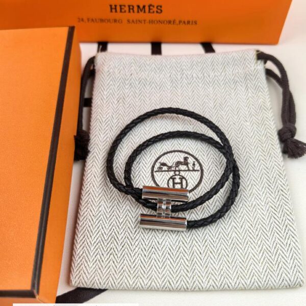 Hermes双圈亮面银H皮手绳/ 升级款
