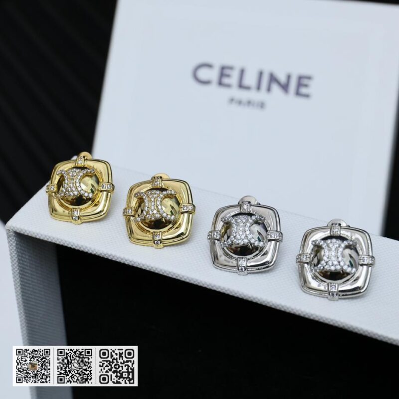 Celine 凯旋门满钻方形字母耳环 (2439)