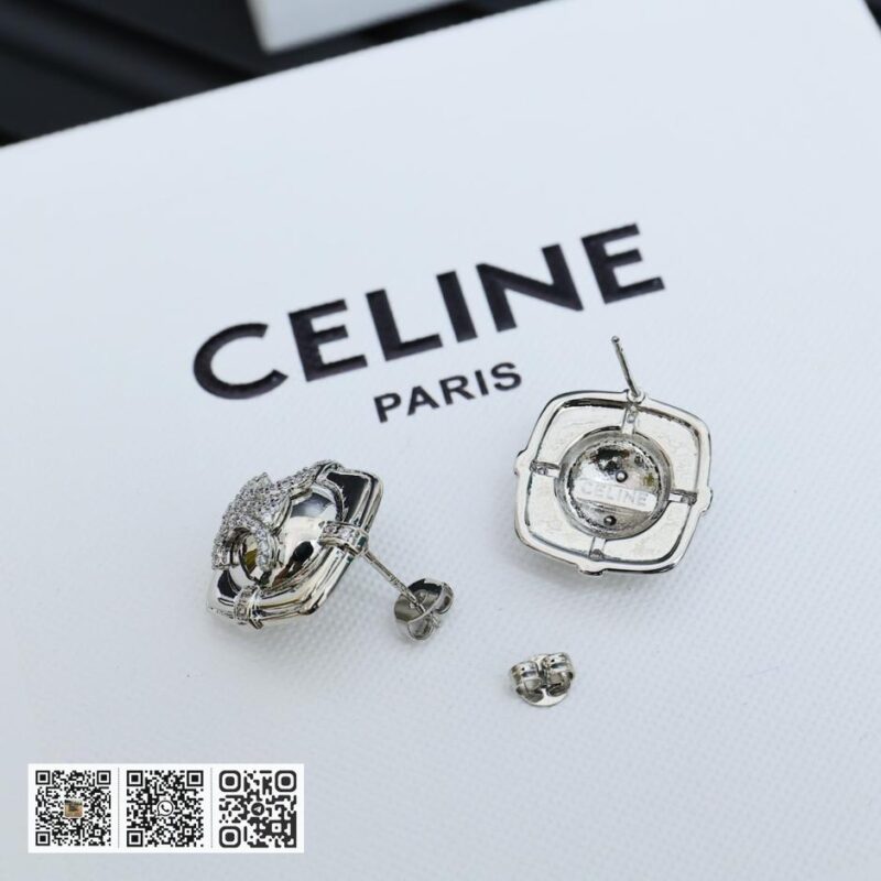 Celine 凯旋门满钻方形字母耳环 (2439) - Image 2
