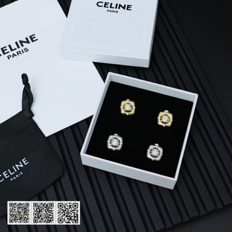 Celine 凯旋门满钻方形字母耳环 (2439) - Image 6