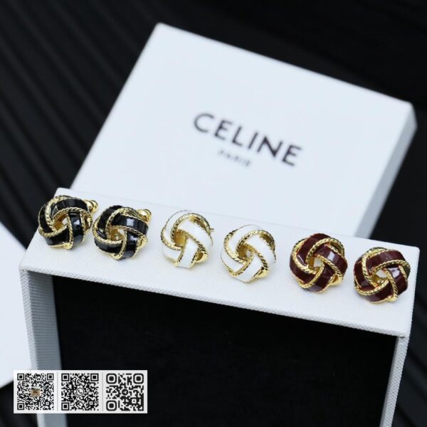Celine 凯旋门同心圆结珐琅耳环 (D9CD)