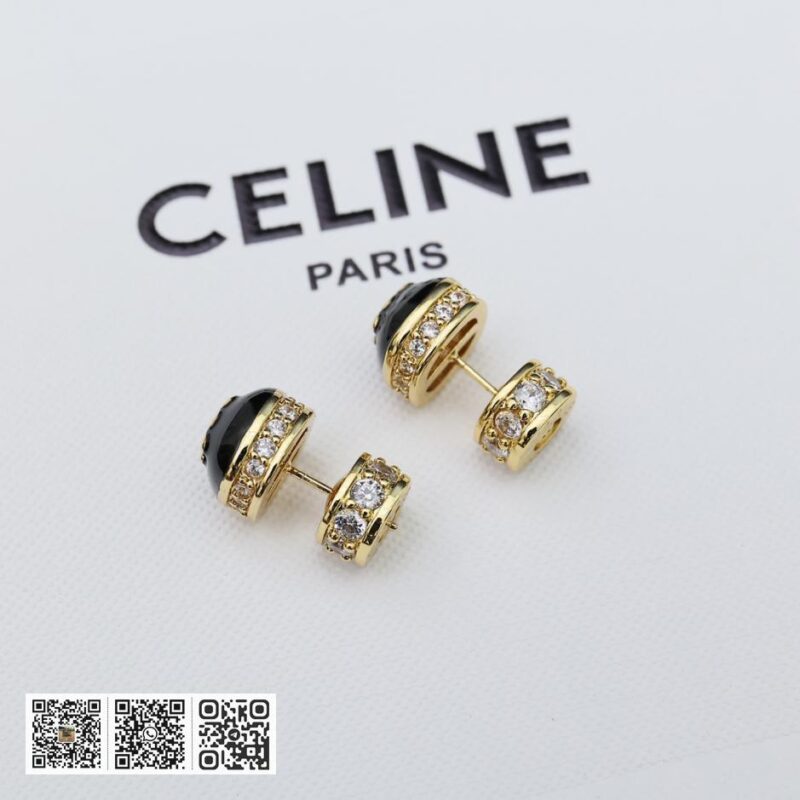 Celine 凯旋门新款四方珐琅满钻耳环(A995) - Image 2