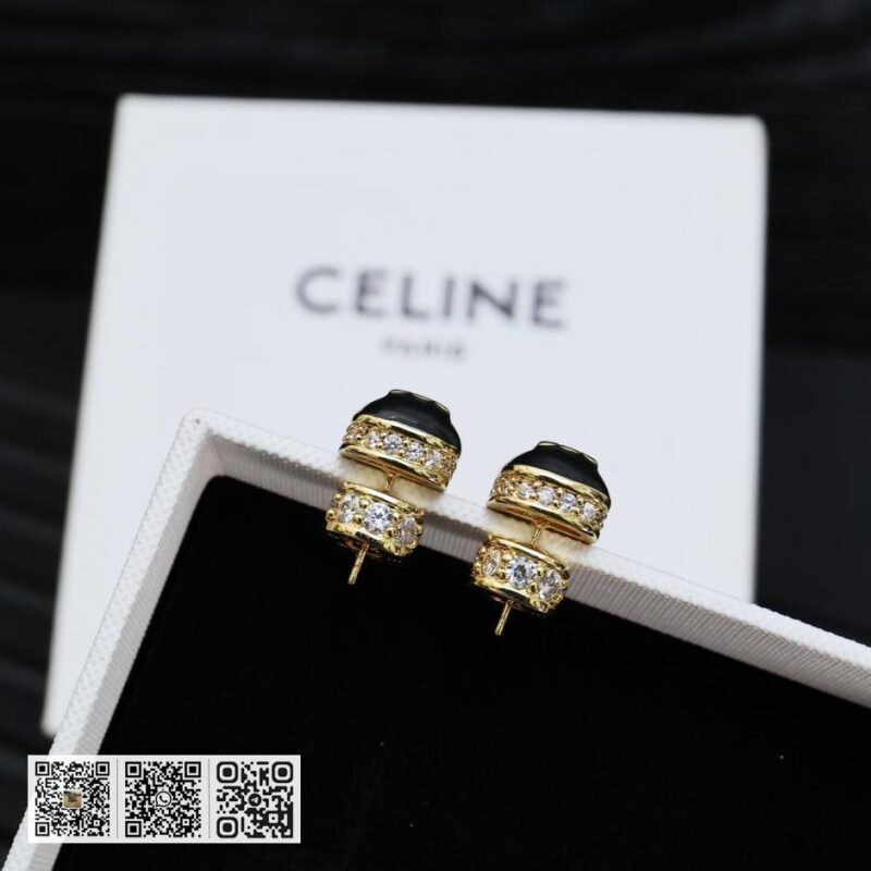 Celine 凯旋门新款四方珐琅满钻耳环(A995) - Image 3