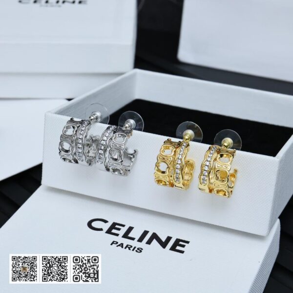 Celine 凯旋门 双层字母满钻耳环(B15C)