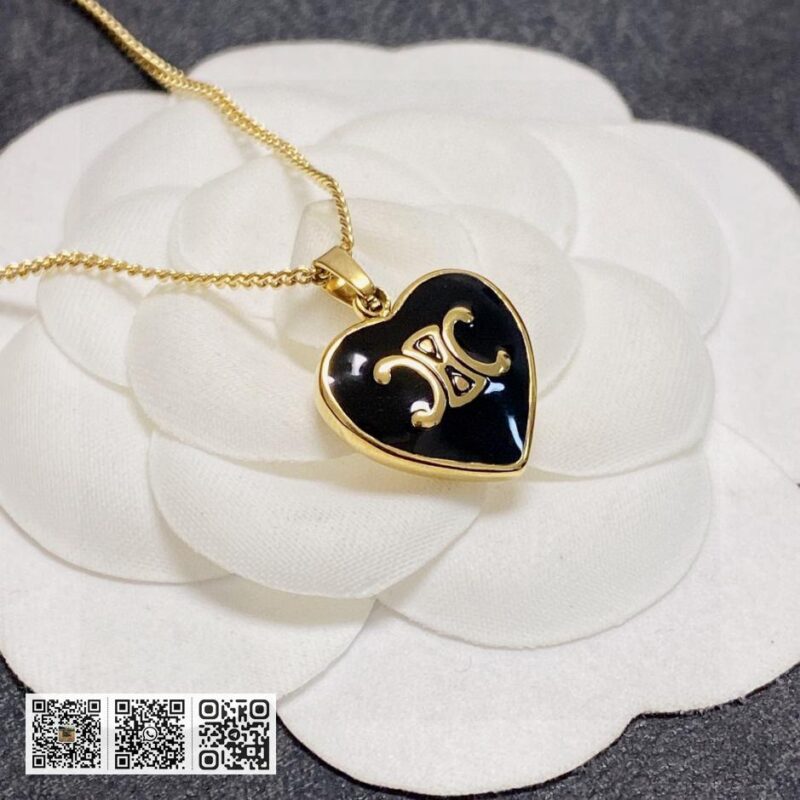 Celine 凯旋门吊坠黑色爱心项链(4034) - Image 2