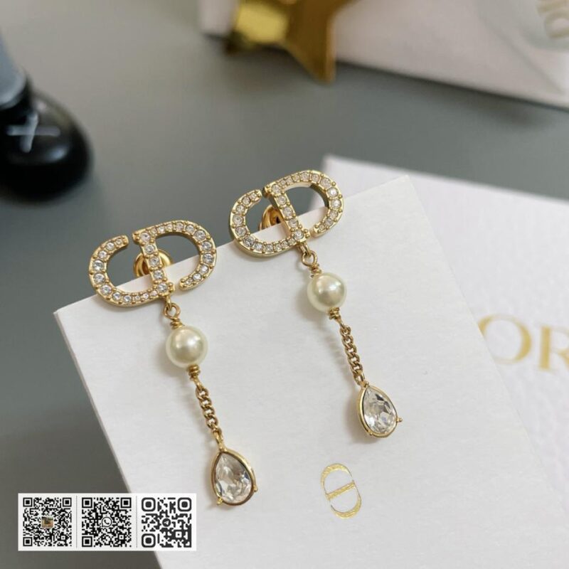 Dior CD吊珠水钻耳环(E9E3) - Image 9