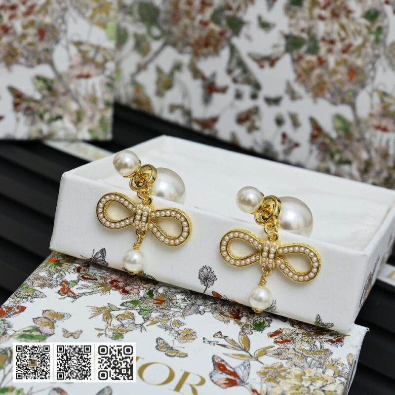 Dior 25爆品仙女蝴蝶结珍珠耳环(593F) - Image 6
