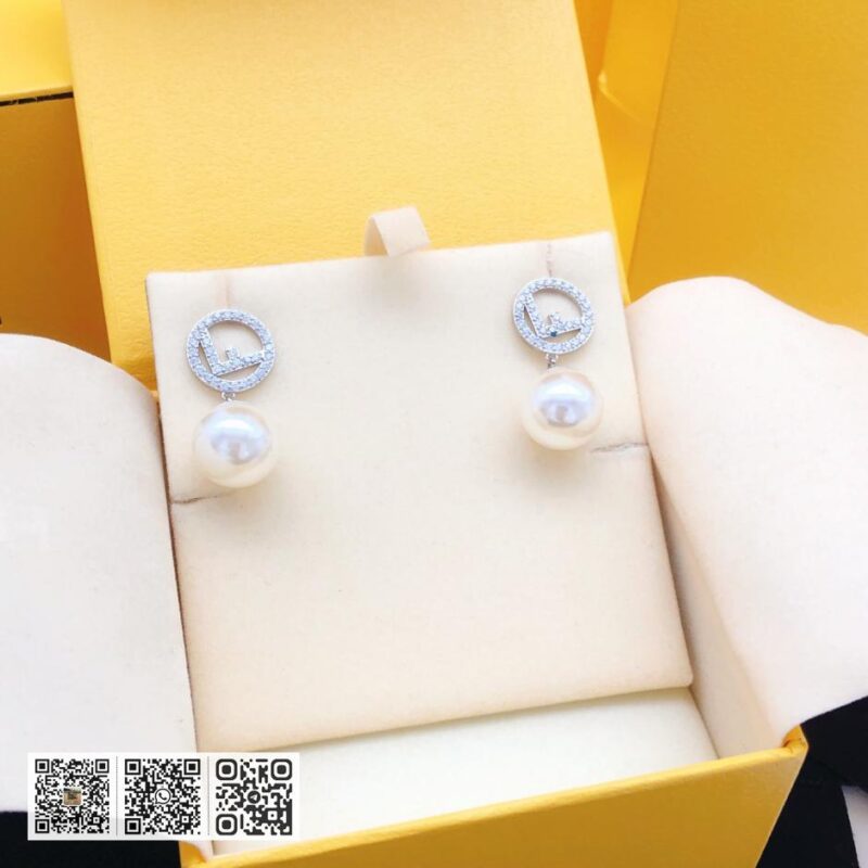 芬迪耳环镶钻银色吊珍珠(D71B) - Image 7