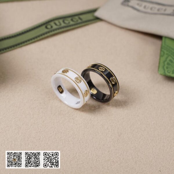 通体925纯银 Gucci 双g字母麻绳陶瓷戒指Icon系列(C952)