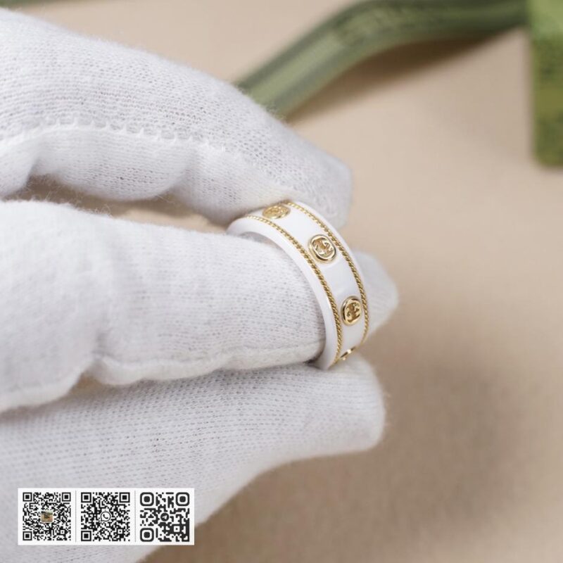 通体925纯银 Gucci 双g字母麻绳陶瓷戒指Icon系列(C952) - Image 3