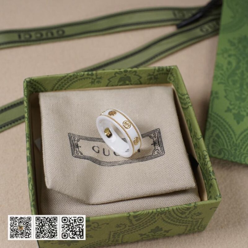 通体925纯银 Gucci 双g字母麻绳陶瓷戒指Icon系列(C952) - Image 5