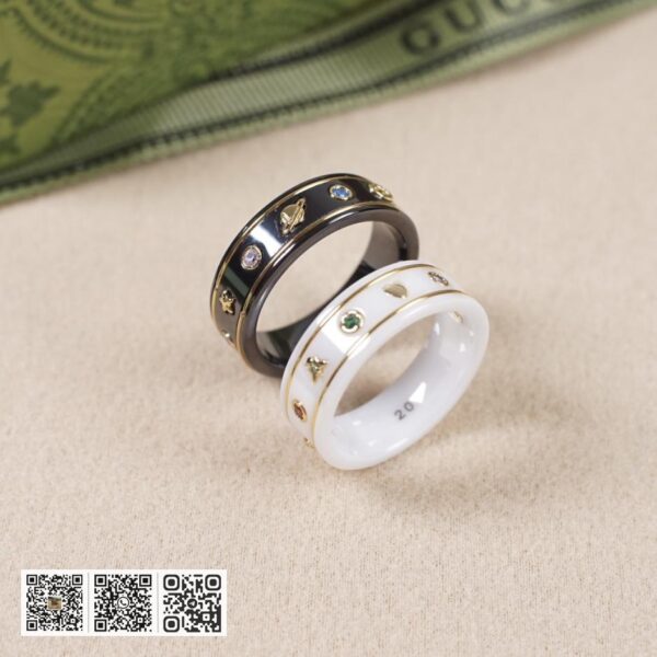 通体925纯银 Gucci 双g彩色宝石陶瓷戒指 Icon系列(2ED2)
