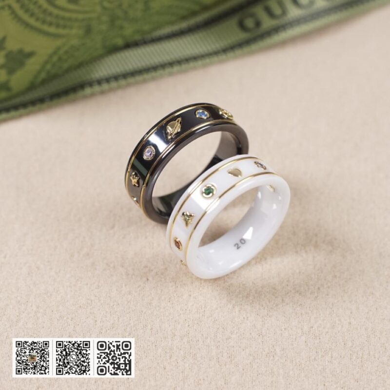 通体925纯银 Gucci 双g彩色宝石陶瓷戒指 Icon系列(2ED2)