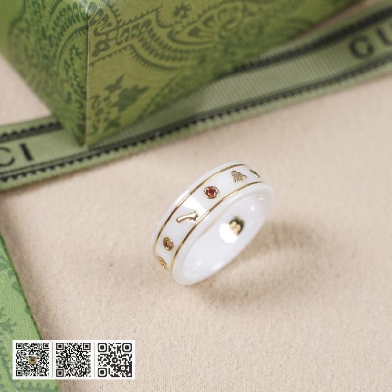 通体925纯银 Gucci 双g彩色宝石陶瓷戒指 Icon系列(2ED2) - Image 5