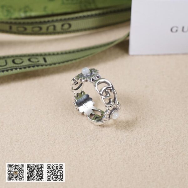 通体925纯银 Gucci 互扣式双g小雏菊复古戒指 (238B)