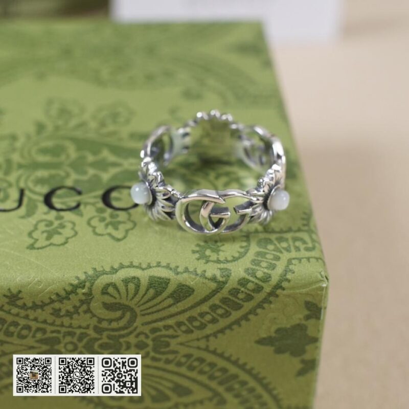 通体925纯银 Gucci 互扣式双g小雏菊复古戒指 (238B) - Image 2