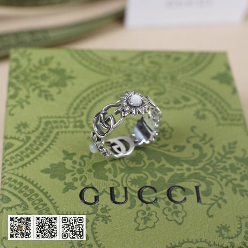 通体925纯银 Gucci 互扣式双g小雏菊复古戒指 (238B) - Image 3