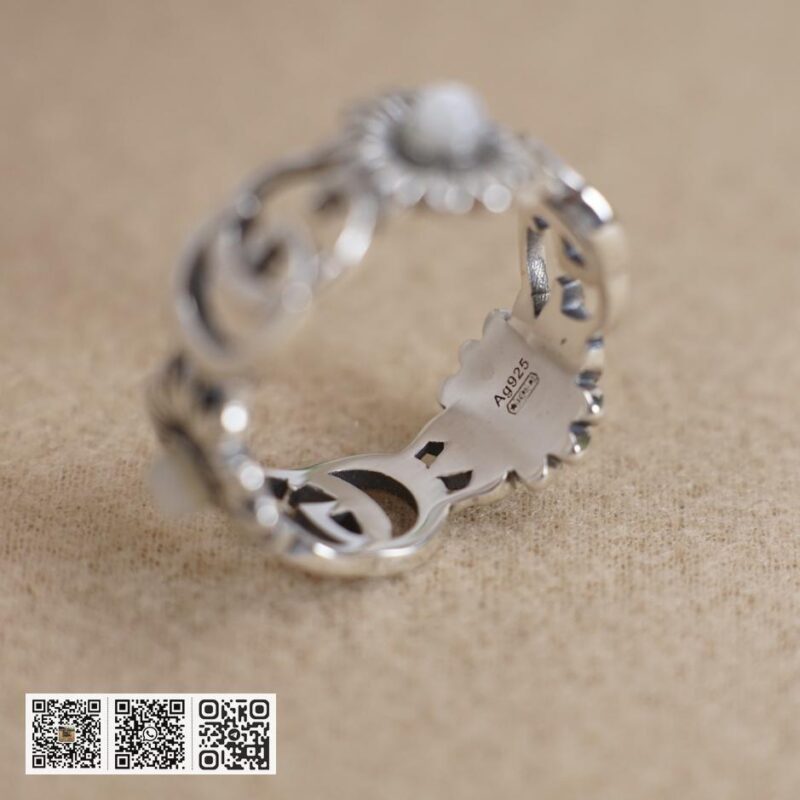 通体925纯银 Gucci 互扣式双g小雏菊复古戒指 (238B) - Image 8