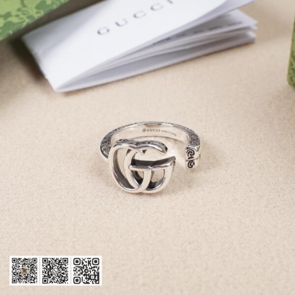 通体925纯银 Gucci 互扣式双g复古开口戒指(C69E)