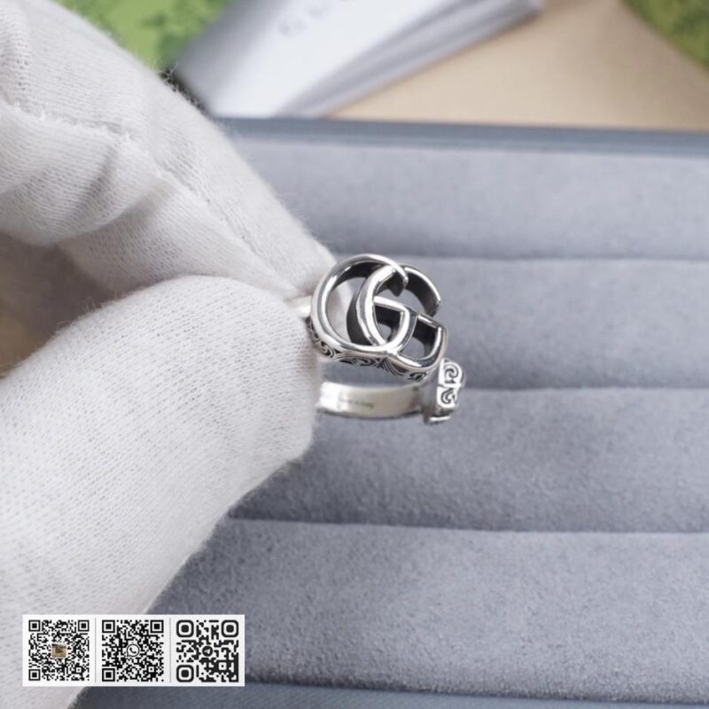 通体925纯银 Gucci 互扣式双g复古开口戒指(C69E) - Image 6