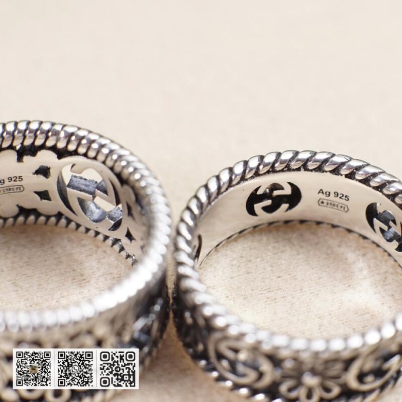 通体925纯银 Gucci 互扣式双g镂空花朵戒指 Interlocking G系列(7D44) - Image 8
