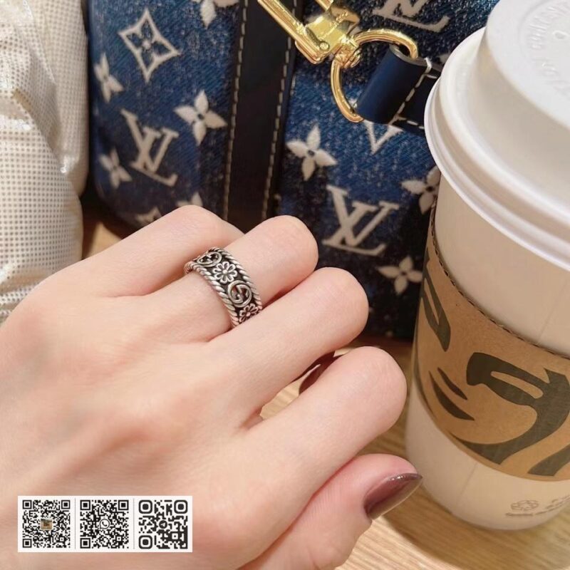 通体925纯银 Gucci 互扣式双g镂空花朵戒指 Interlocking G系列(7D44) - Image 9