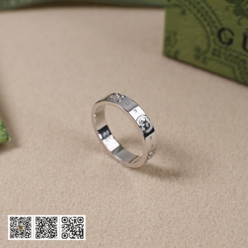 通体925纯银 Gucci 双g字母光面戒指Icon系列(559A)