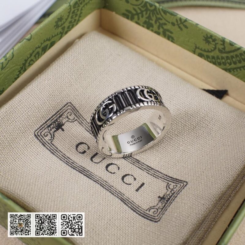 通体925纯银 Gucci 双g条纹复古戒指 GG Marmont系列(01CF) - Image 2