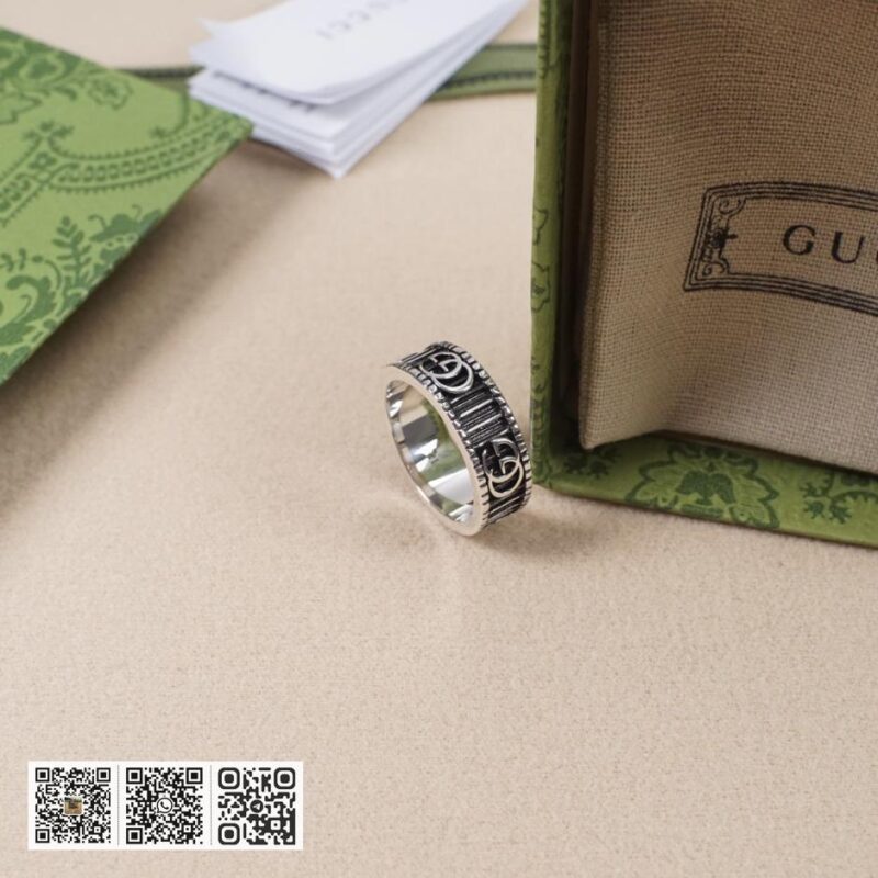 通体925纯银 Gucci 双g条纹复古戒指 GG Marmont系列(01CF) - Image 4