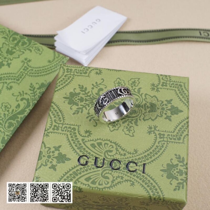 通体925纯银 Gucci 双g条纹复古戒指 GG Marmont系列(01CF) - Image 5