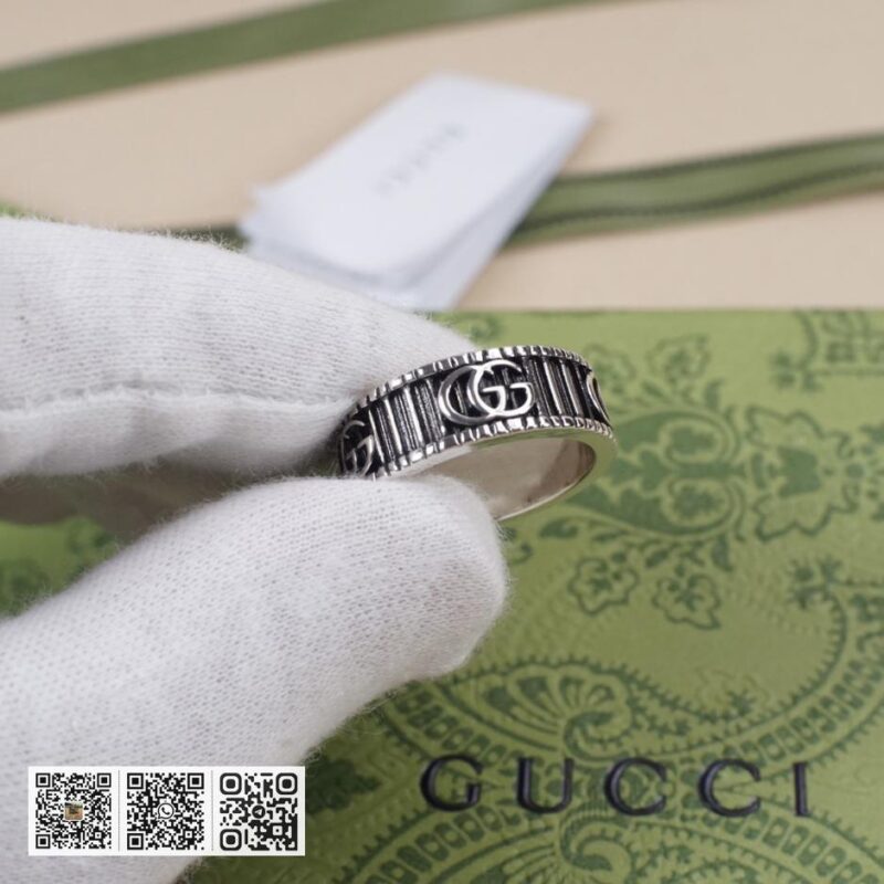 通体925纯银 Gucci 双g条纹复古戒指 GG Marmont系列(01CF) - Image 6