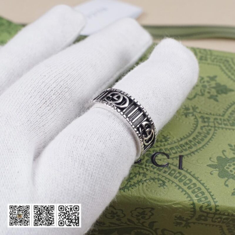 通体925纯银 Gucci 双g条纹复古戒指 GG Marmont系列(01CF) - Image 7