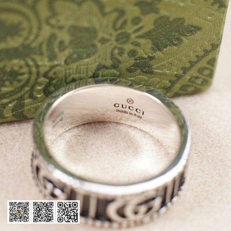 通体925纯银 Gucci 双g条纹复古戒指 GG Marmont系列(01CF) - Image 8
