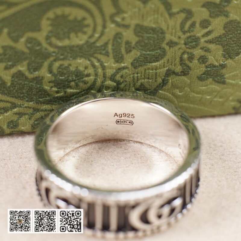 通体925纯银 Gucci 双g条纹复古戒指 GG Marmont系列(01CF) - Image 9